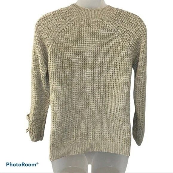 It’s Our Time Tan Long Sleeve Crochet Sweater Top Size Small - Picture 2 of 5